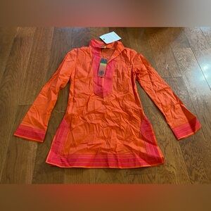Tory Burch Orange & Pink Long-Sleeve Tunic Blouse